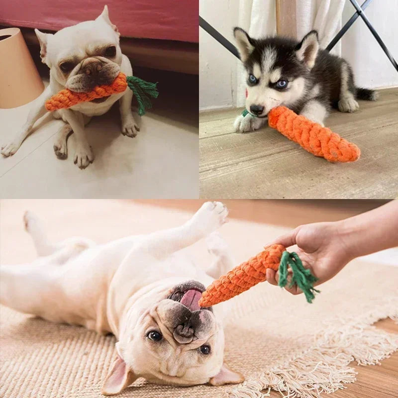 1p Carrot Dog Bite Rope Pet Dog Toys Cartoon Dog Chew Toys Durable Braided Bite Resistant Puppy Molar Cleaning Teeth Cotton Rope