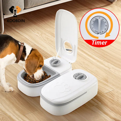 Pet Automatic Timing Feeder 350ML Large Capacity Dry&Wet Food Container Electric Dog Double Dish Bowl For Cats Dogs KOOBDIN