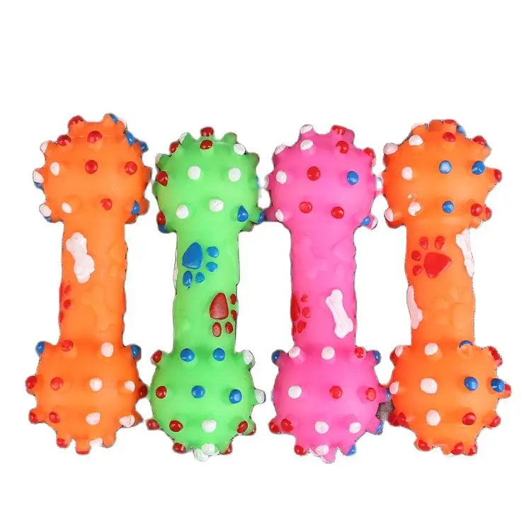 1pcs Pet Chew Toys Pet Tpr Set Interactive Playing Funny Molar Dumbbell Polka Dot Squeaky Toy Rubber Dumbbell Chewing Funny Toy