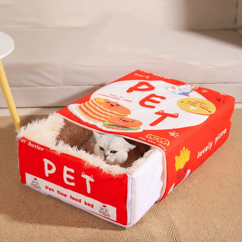 Fully Enclosed Biscuit Box Pet Cat Bed Rectangular Pull Out Snack Kitten Resembling Secure Cat House Cushion Cave