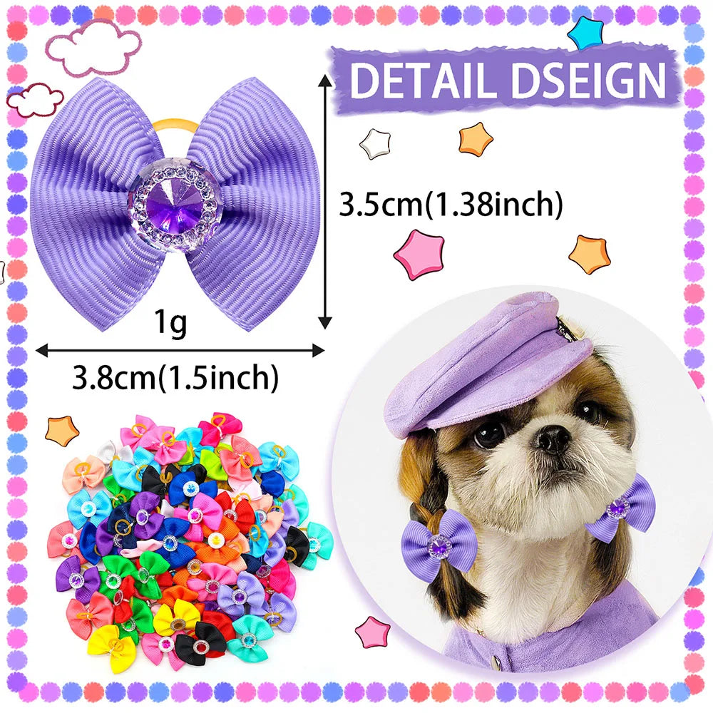 New Dog Hair Accessoreis Puppy Bows Solid Diamond  Pets Headwear Dogs Cat Grooming Girls Bows for Dog Cats Hair Accessories