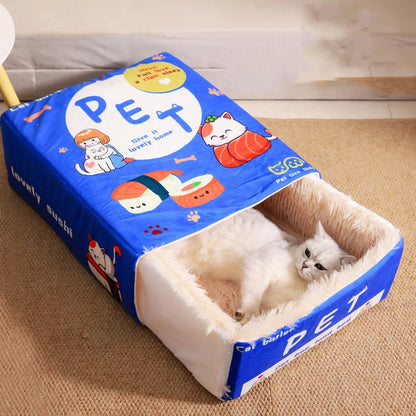 Fully Enclosed Biscuit Box Pet Cat Bed Rectangular Pull Out Snack Kitten Resembling Secure Cat House Cushion Cave