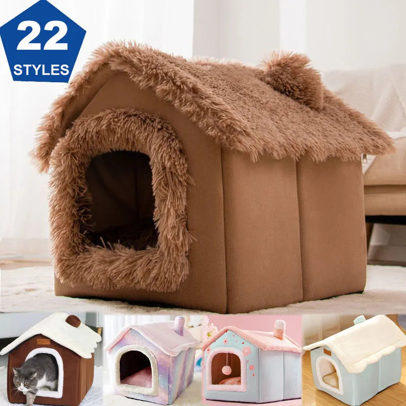 Foldable Cat House Sleep Bed  Warm Cave Dog Kennel Removable Cushion Cave Soft Washable Huts Sofa for Cats Kittens Puppy Nest