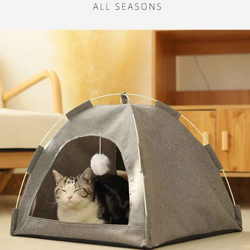 Winter Pet Cat Tent Bed Warm Cushions Furniture Sofa Basket Beds Clamshell Kitten Tents Cats House Supplies Products Accessories