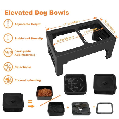 Adjustable 4-height elevated dog bowl Non-Slip Dog Bowl Stand with Non-Slip Water Dispenser and Slow Feeder To Protect Pet Spine