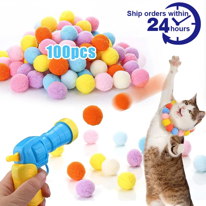 Cat Toys Interactive Launch Training Toy For Pet Kitten Creative Mini Shooting Gun Games Stretch Plush Ball Toys Pet Supplies