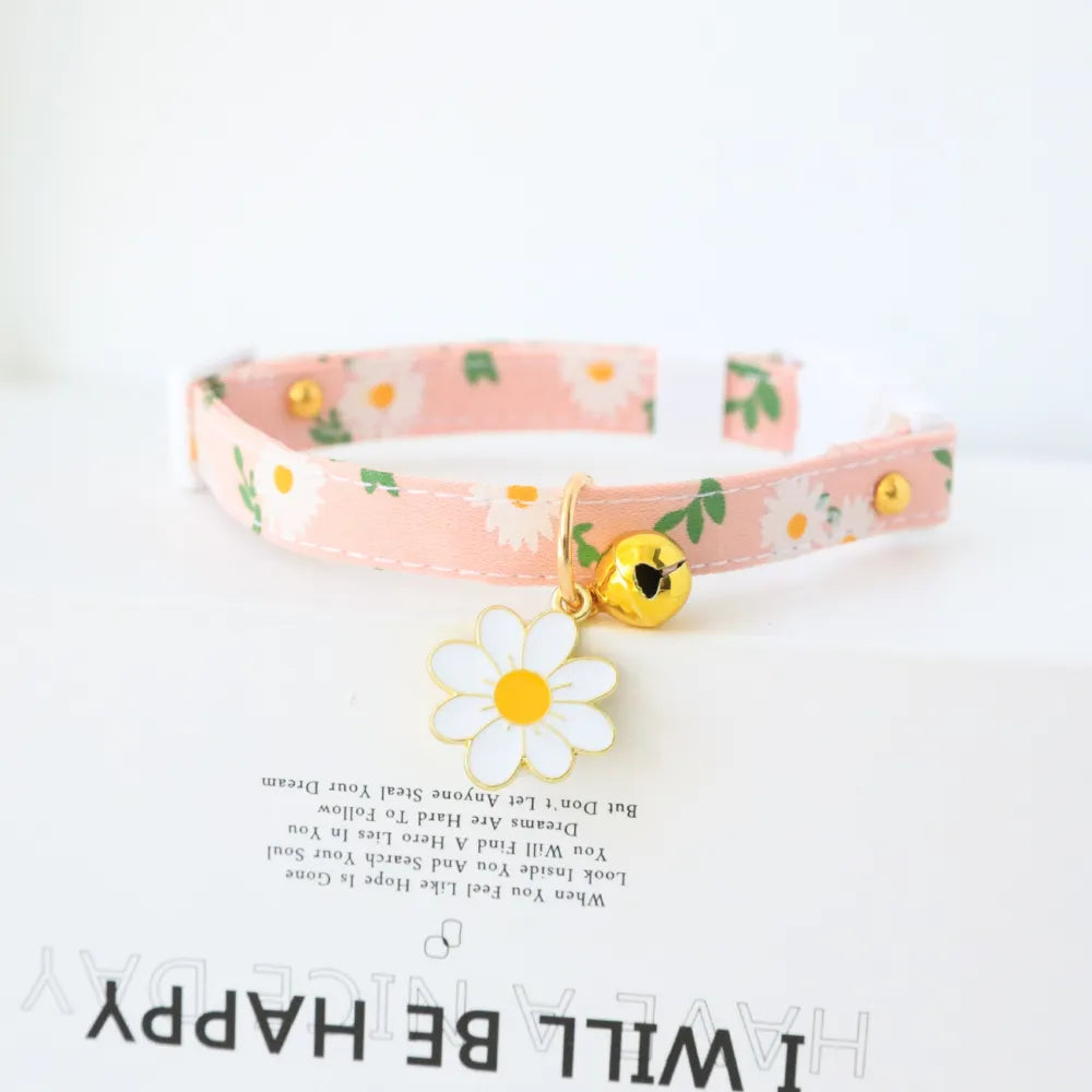 Cute Jewelry Fresh Flower Cat Dog Collar Pet Collar With Bell Neck Ring Necklace Safety Elastic Adjustable Collar Pet Accessorie