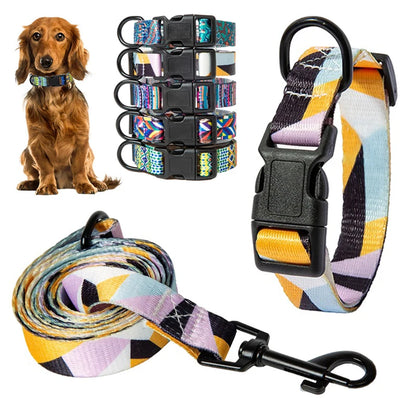 Bohemia Style Dog Collar and Leash Set for Small Medium Large Dogs Adjustable Puppy Cat Walking Collars Pet Supplies Accessories