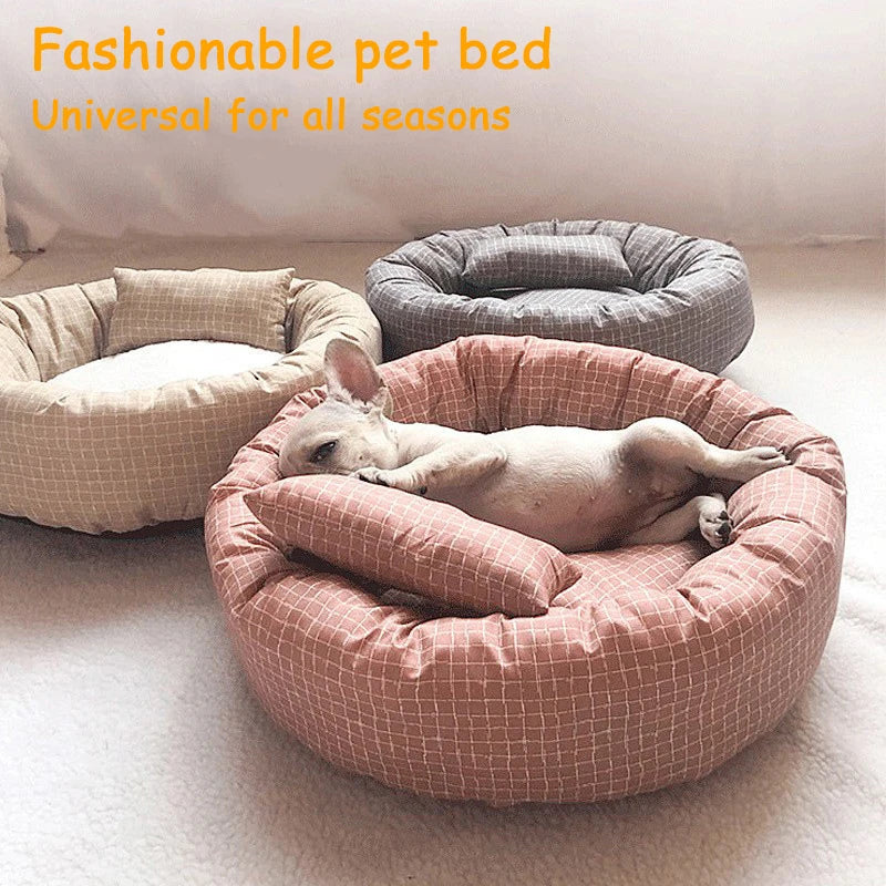 Round Pet Beds for Dogs Cats Soft Cloth Pet Mat with Pillow Animals Sleeping Cushions Sofa Puppy Small Cat House Dog Accessoires