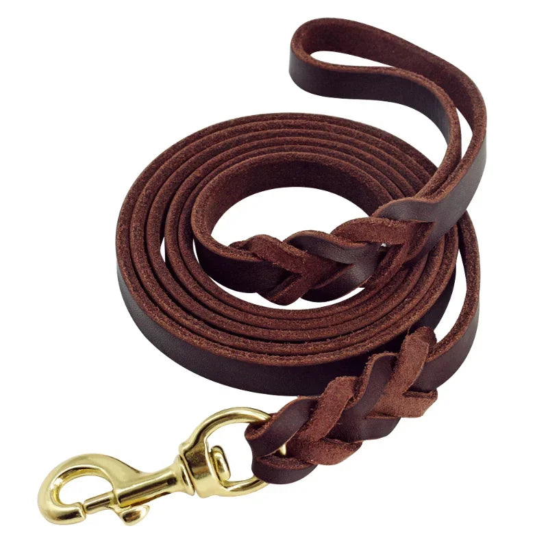 1.2-2.1m Genuine Leather Dogs Leash with Hook Pet Walking Training Brown Black Colors for Medium Large Pet Shepherd Greyhound