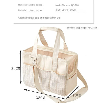 Single Shoulder Cross-body Cat Bag Cotton Canvas Cat Bag Portable Breathable Small Dog Bag Portable Cat Pet Bag