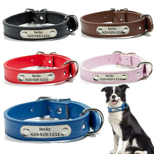 Leather Custom ID Dog Collar For Small Medium Large Dogs Cats Free Engraved Name ID Tag Pet Dog Cat Collars Luxury Designer PU