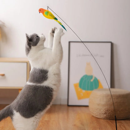 Interactive Cat Toy Funny Simulation Bird Feather with Bell Cat Stick Toy for Kitten Playing Teaser Wand Toy Pet Cats Supplies